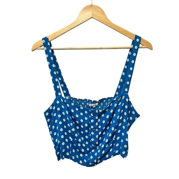 Reformation River Floral Two Piece Crop Top Pant Set Blue White Size 12